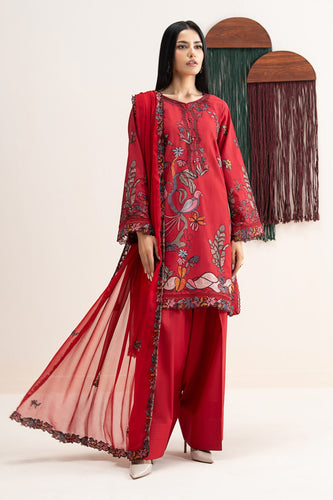 Maria.B 3 Piece Embroidered Lawn Suit – Red
