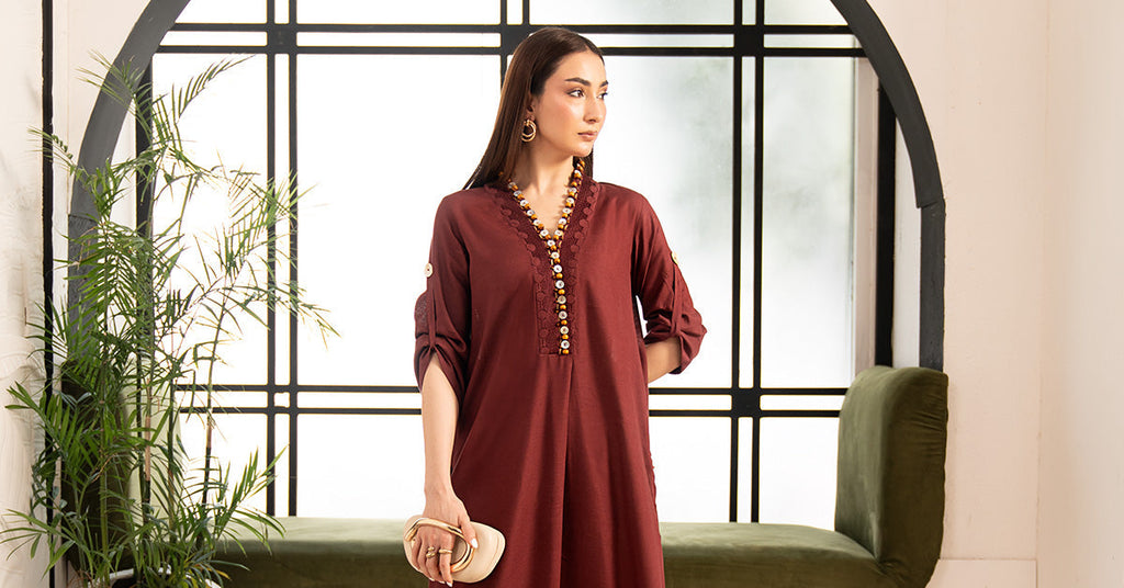 2 Piece Embroidered Lawn Suit in Red
