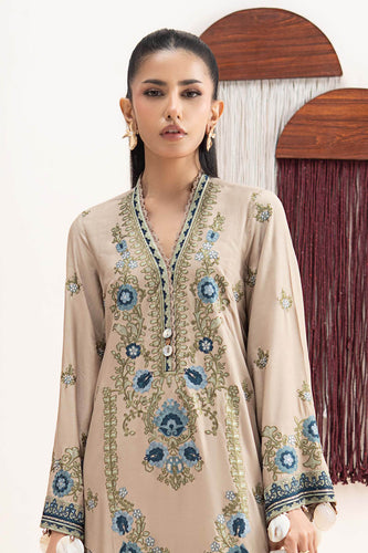 3 Piece Embroidered Arabic Lawn Suit – Coffee Brown