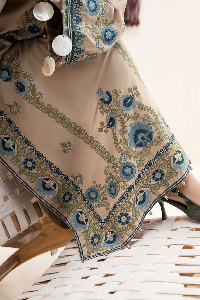 3 Piece Embroidered Arabic Lawn Suit – Coffee Brown
