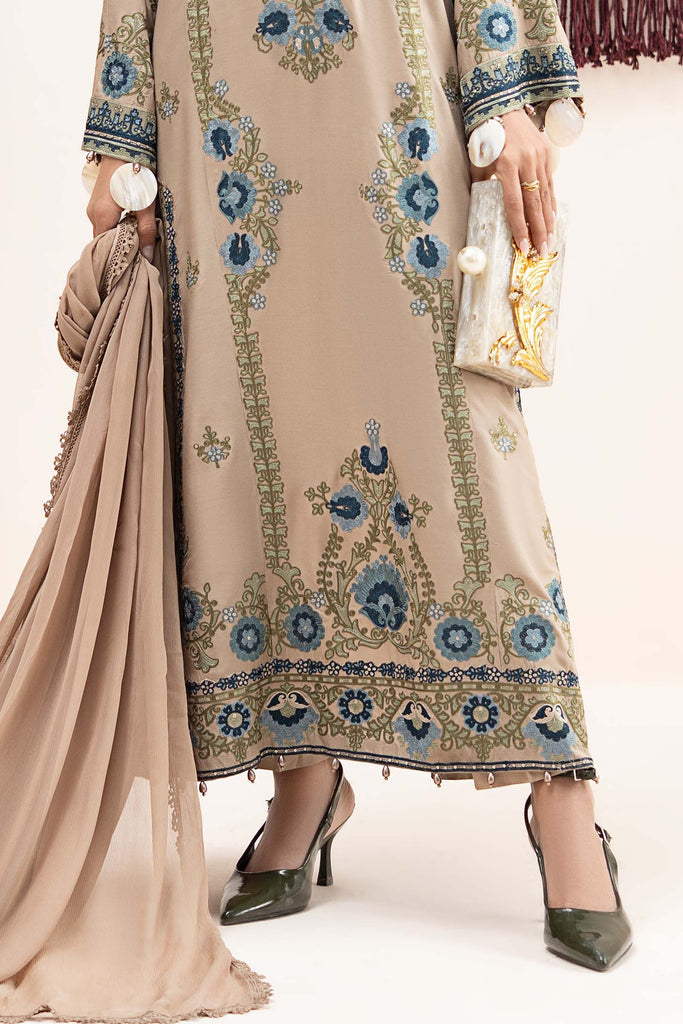3 Piece Embroidered Arabic Lawn Suit – Coffee Brown