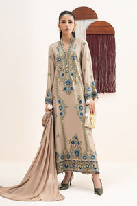 3 Piece Embroidered Arabic Lawn Suit – Coffee Brown
