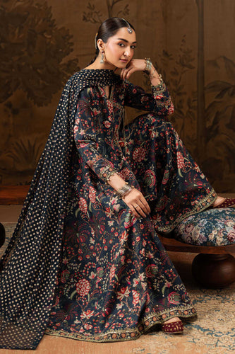 3 Piece Embroidered Raw Silk Angrakha Suit for Women – Blue