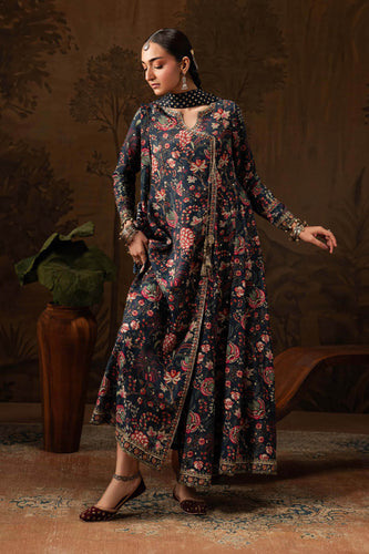 3 Piece Embroidered Raw Silk Angrakha Suit for Women – Blue