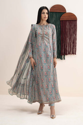 Maria.B 3 Piece Printed Lawn Frock Suit – Beige