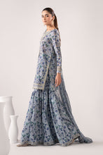 Load image into Gallery viewer, 3 Piece Embroidered Blue Lawn Suit with Gharara