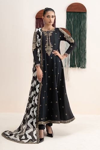Black 3 Piece Embroidered Lawn Suit for Women