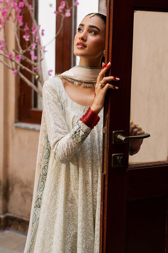 3 Piece Block Printed Lawn Frock Suit – White