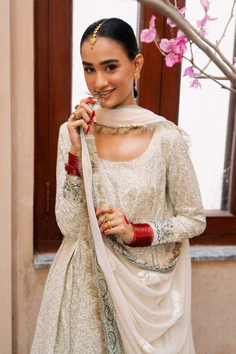 3 Piece Block Printed Lawn Frock Suit – White