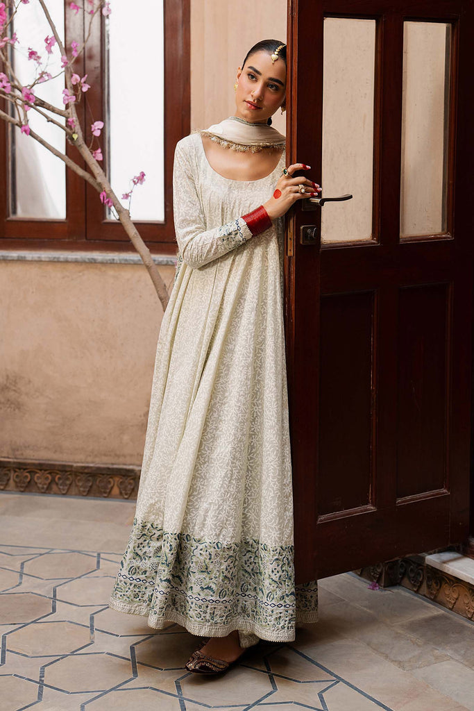 3 Piece Block Printed Lawn Frock Suit – White