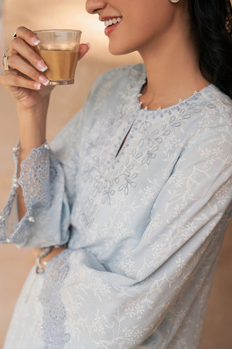 Blue 2 Piece Embroidered Lawn Suit with Drape Shalwar
