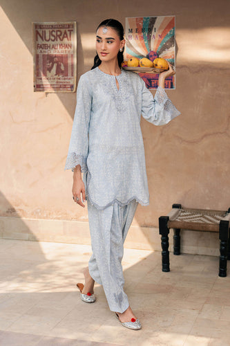 Blue 2 Piece Embroidered Lawn Suit with Drape Shalwar