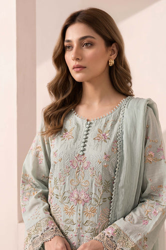 3 Piece Embroidered Dobby Jacquard Suit – Sea Green