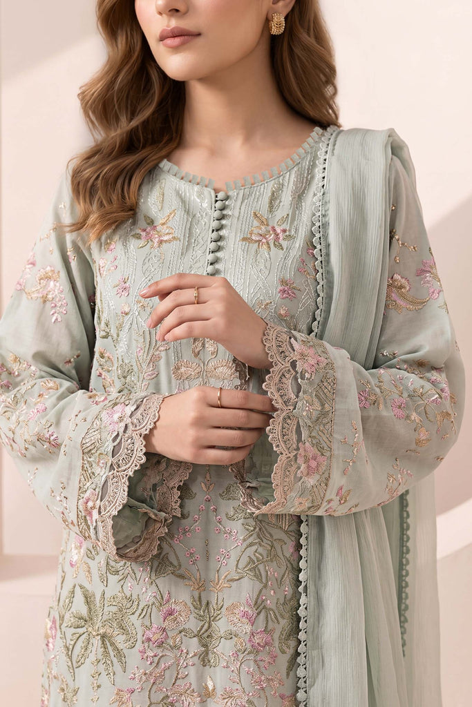 3 Piece Embroidered Dobby Jacquard Suit – Sea Green