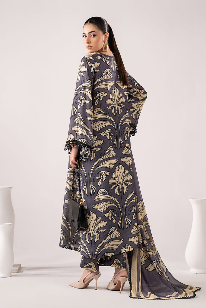 3 Piece Embroidered Raw Silk Suit for Women - Blue
