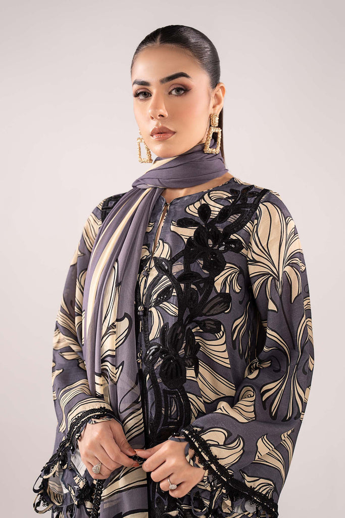 3 Piece Embroidered Raw Silk Suit for Women - Blue
