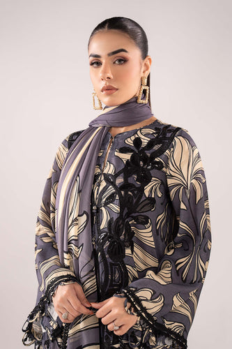 3 Piece Embroidered Raw Silk Suit for Women - Blue
