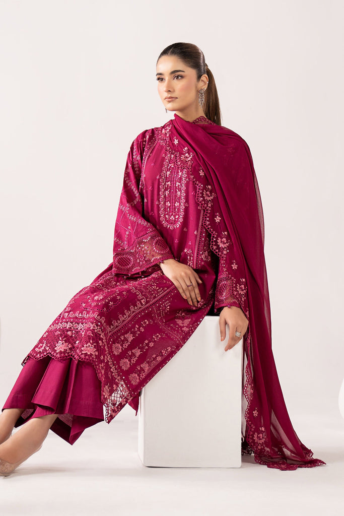 Embroidered Lawn Suit for Eid - Maroon