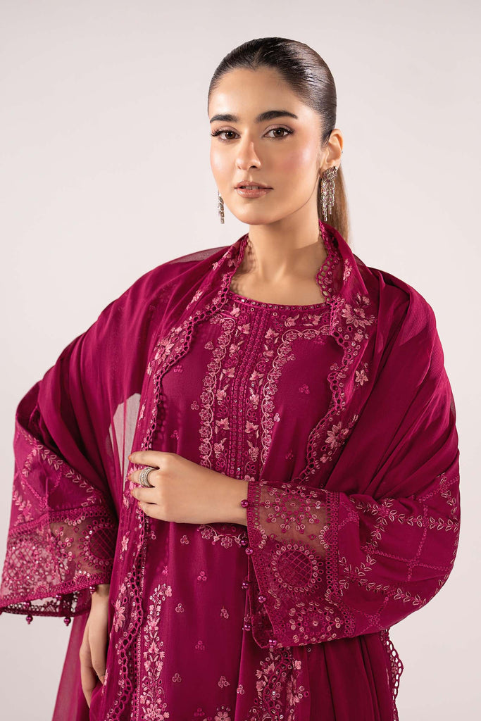 Embroidered Lawn Suit for Eid - Maroon