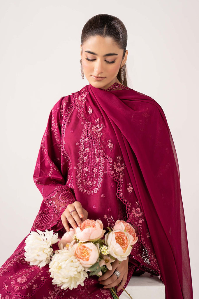 Embroidered Lawn Suit for Eid - Maroon