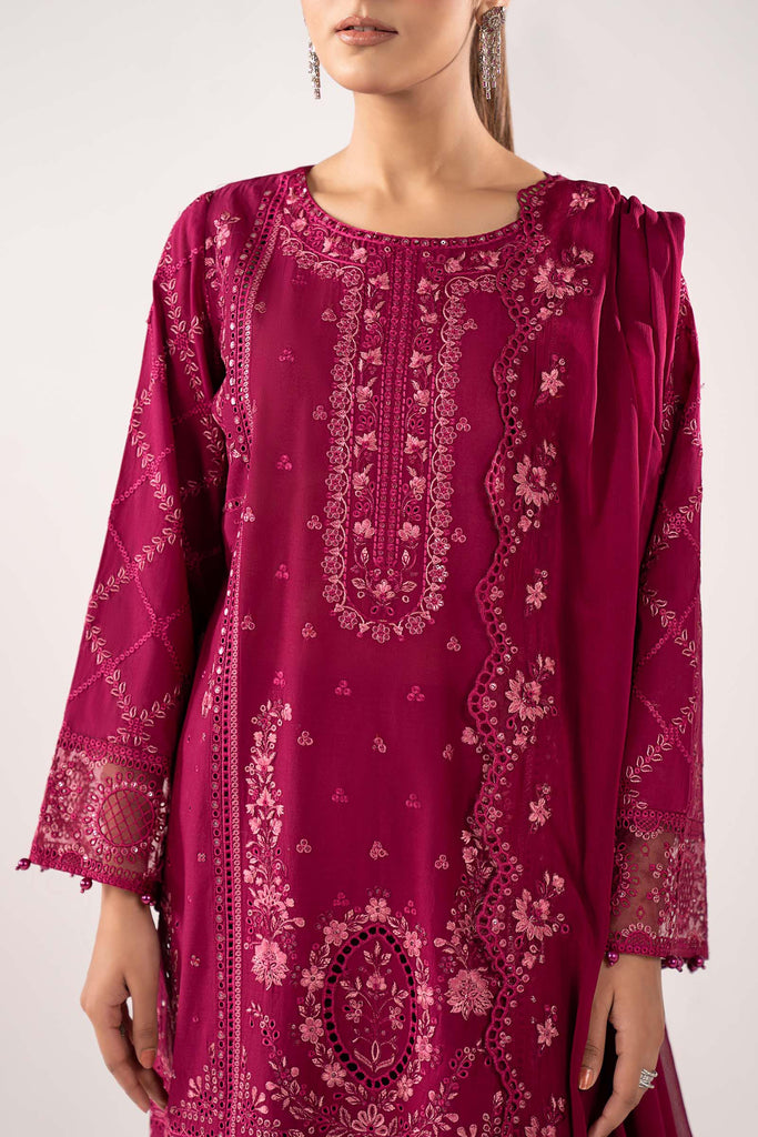 Embroidered Lawn Suit for Eid - Maroon