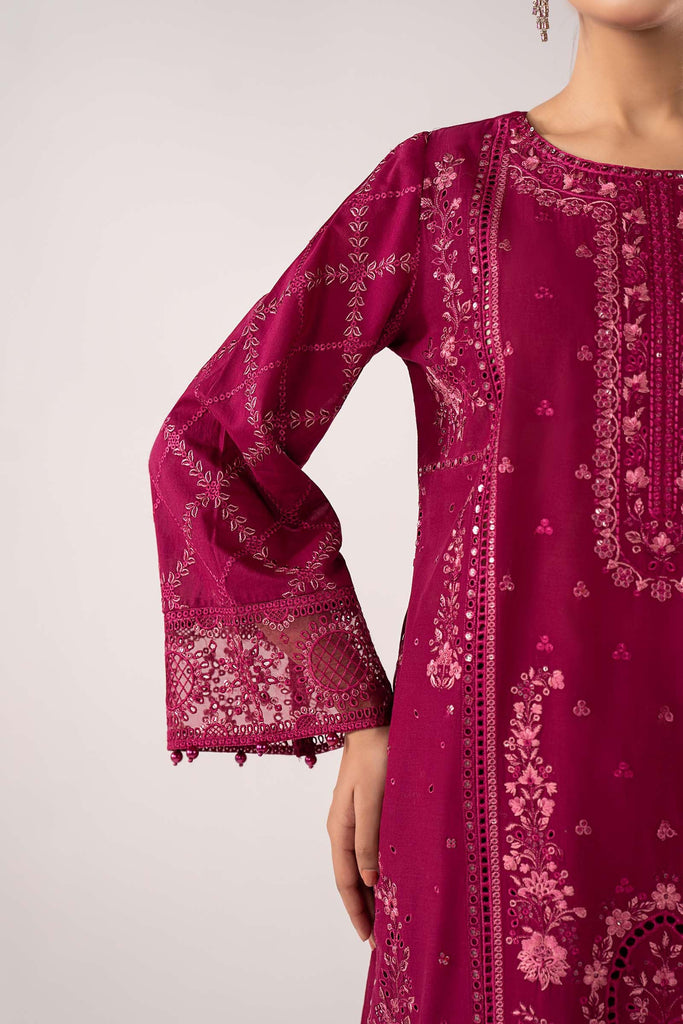 Embroidered Lawn Suit for Eid - Maroon