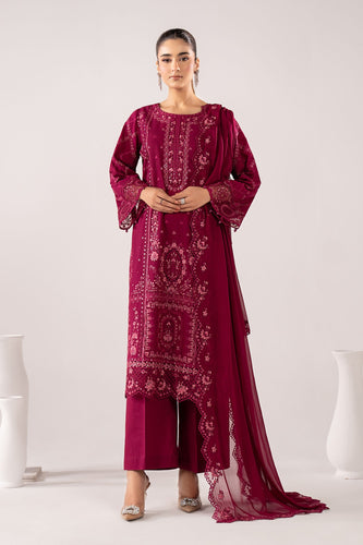 Embroidered Lawn Suit for Eid - Maroon