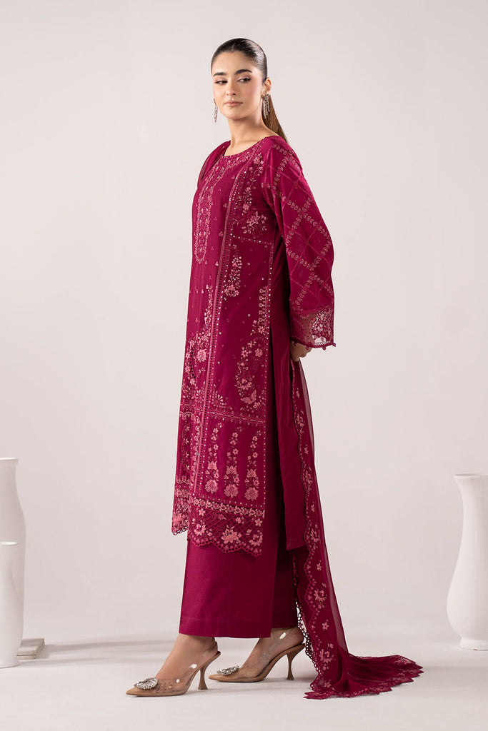 Embroidered Lawn Suit for Eid - Maroon
