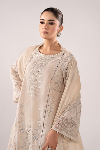 3 Piece Embroidered Lawn Suit with Scalloped Border – White