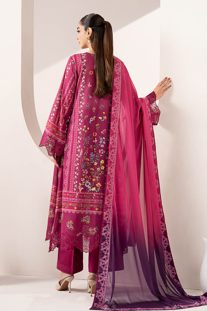 3 Piece Embroidered Purple Lawn Suit with Ombre Dupatta
