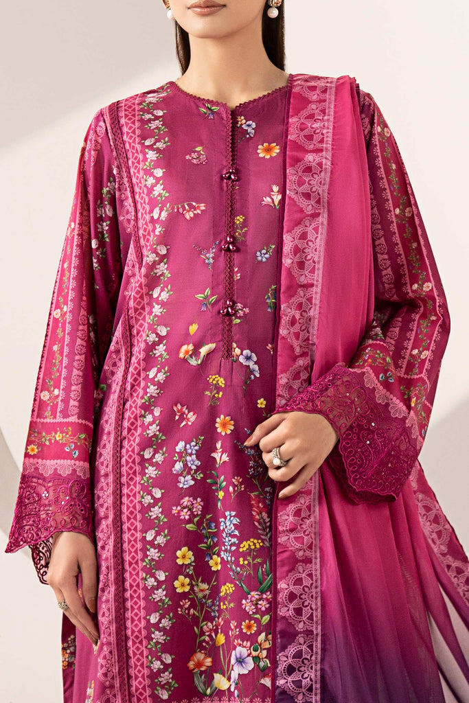 3 Piece Embroidered Purple Lawn Suit with Ombre Dupatta