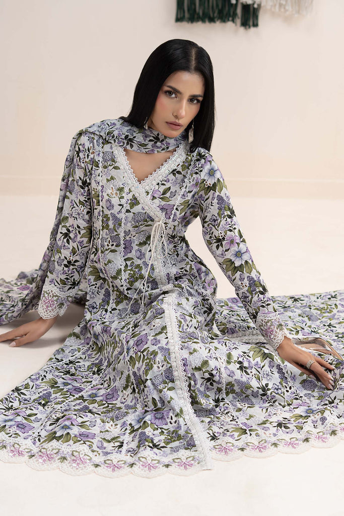 Multi 3 Piece Embroidered Lawn Angrakha Suit for Women
