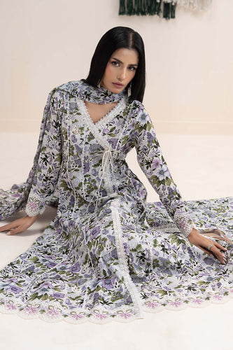 Multi 3 Piece Embroidered Lawn Angrakha Suit for Women