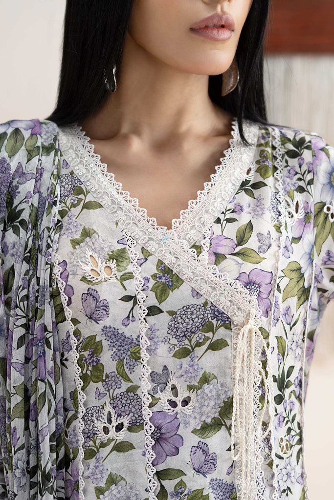 Multi 3 Piece Embroidered Lawn Angrakha Suit for Women