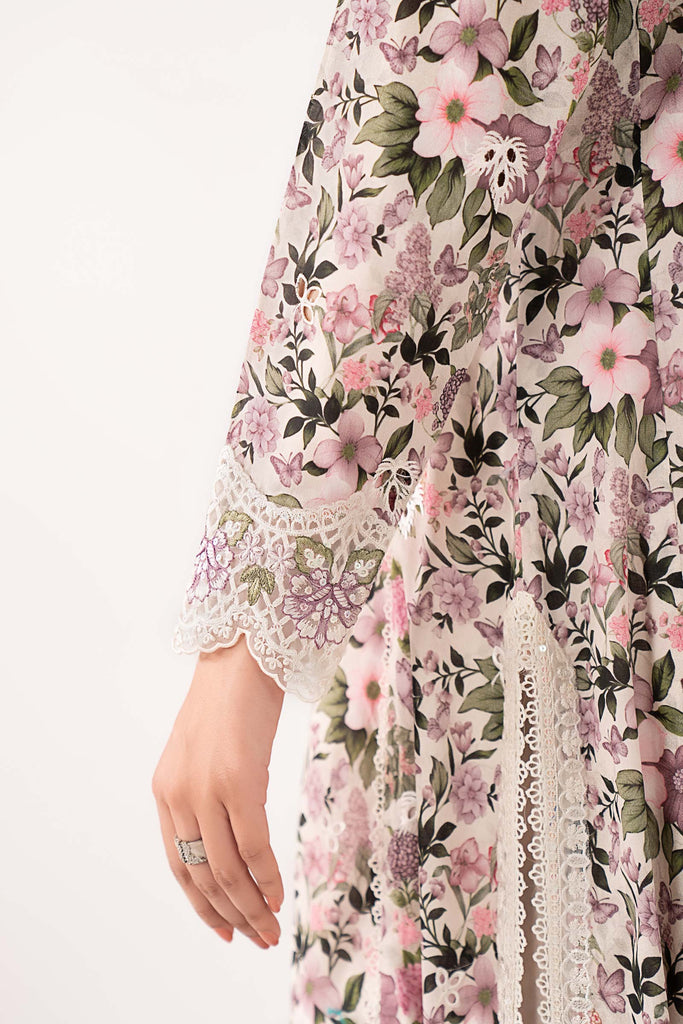 Printed Angrakha Embroidered Lawn Suit - Off-White