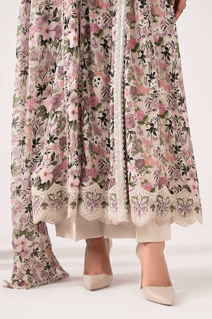 Printed Angrakha Embroidered Lawn Suit - Off-White