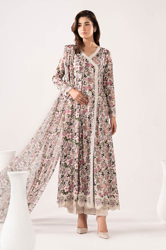 Printed Angrakha Embroidered Lawn Suit - Off-White
