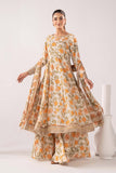 Beige 3 Piece Embroidered Raw Silk Suit for Women