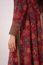 Load image into Gallery viewer, Maroon 3 Piece Embroidered Raw Silk Suit for Women