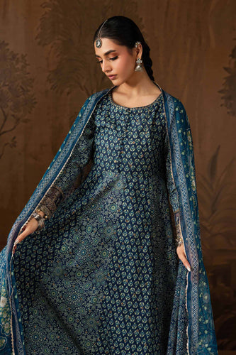 3 Piece Embroidered Lawn Frock Suit – Blue