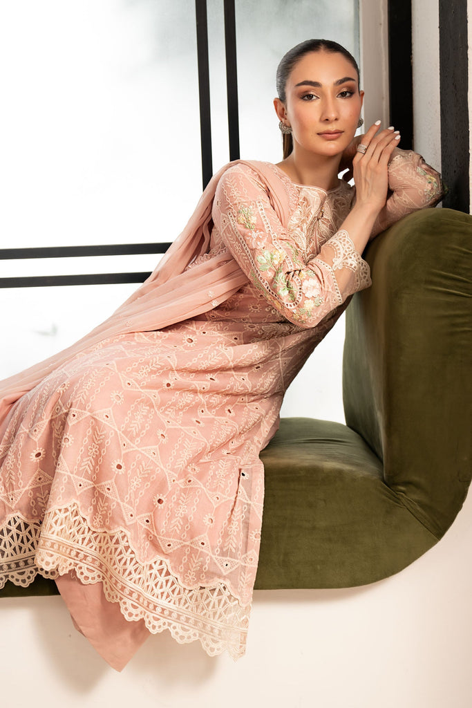 3 Piece Embroidered Lawn Suit for Women - Pink