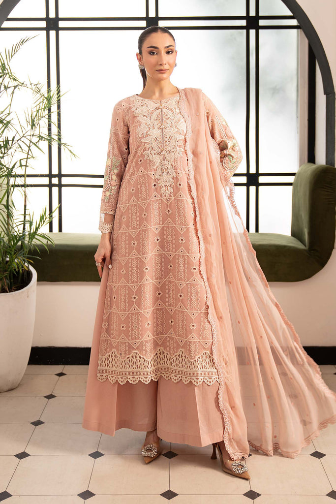 3 Piece Embroidered Lawn Suit for Women - Pink