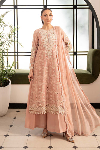 3 Piece Embroidered Lawn Suit for Women - Pink