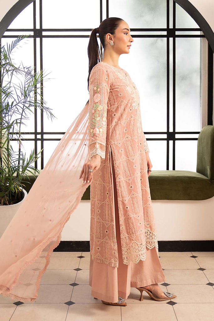 3 Piece Embroidered Lawn Suit for Women - Pink