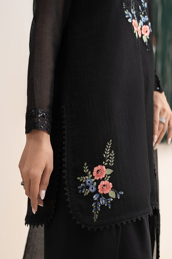 3 Piece Embroidered Cotton Net Suit for Women – Black