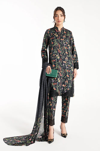 Black Dobby 3 Piece Embroidered Suit