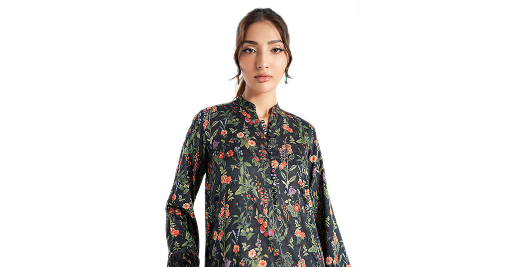 Black Dobby 3 Piece Embroidered Suit