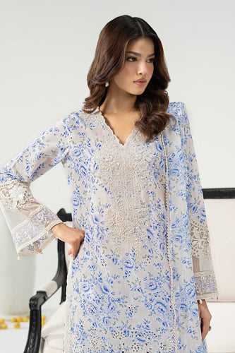 3 Piece Printed and Embroidered Lawn Suit - Off White