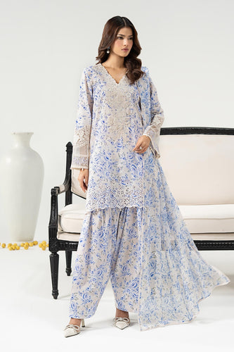 3 Piece Printed and Embroidered Lawn Suit - Off White