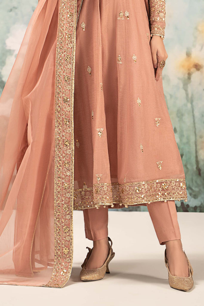 3 Piece Embroidered Cotton Net Suit for Women - Pink